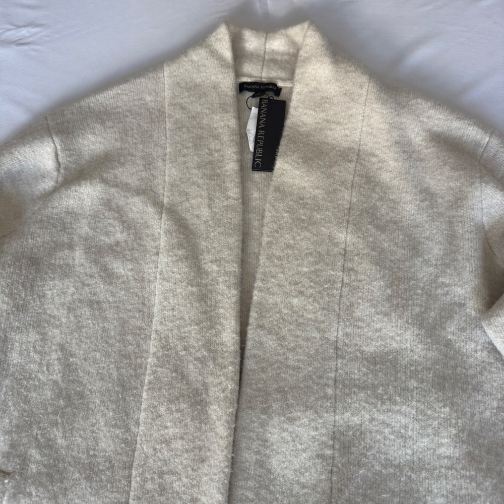 Banana Republic Womens Aire Cocoon Coatigan Cardigan Sweater Oatmeal Beige L NEW - Picture 2 of 12